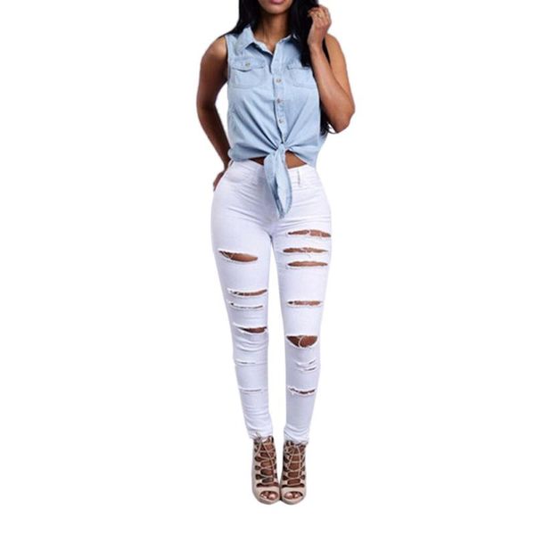 

2019 new clothes woman pants push up grande taille femme jeans for women mid waisted skinny hole denim stretch slim calfapr.9, Blue