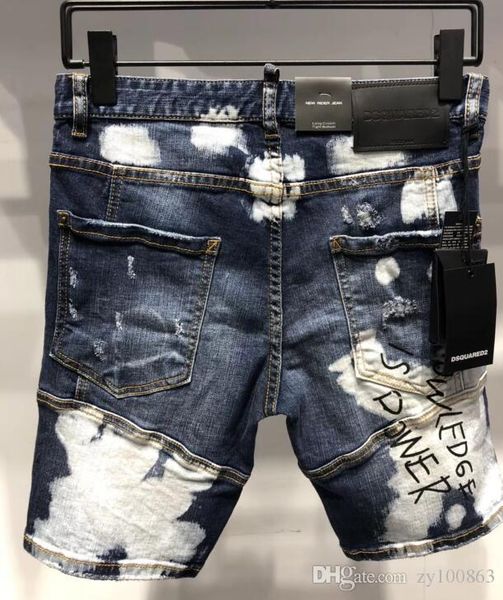 

новая мода мужчин джинсы шорты джинсовые шорты отверстия пропатчен разорвал картины байкерские штаны, Blue