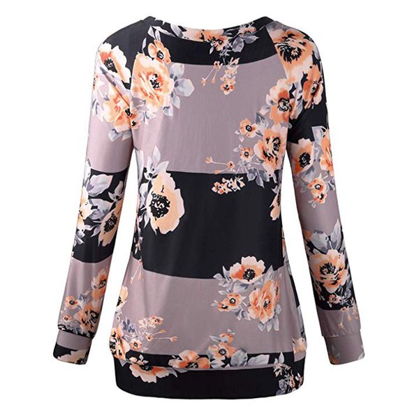 

womens sweatshirt pullovers floral printed crew neck long raglan sleeve casual lightweight pullover sweatshirt sudadera, Black