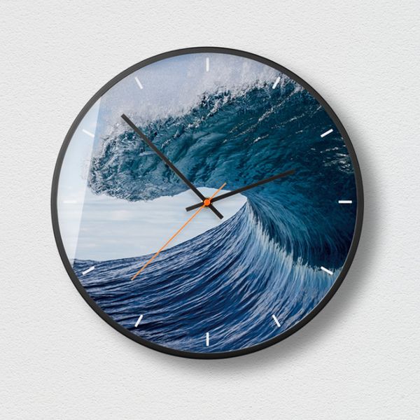 

new 3d wall clock sea series hd wall clock modern design metal silent movement large size home decoration