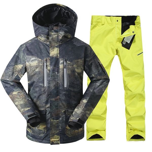 

gsou snow new male ski suit winter waterproof windproof warm thickening ski jacket+ski pants for men size s-xl