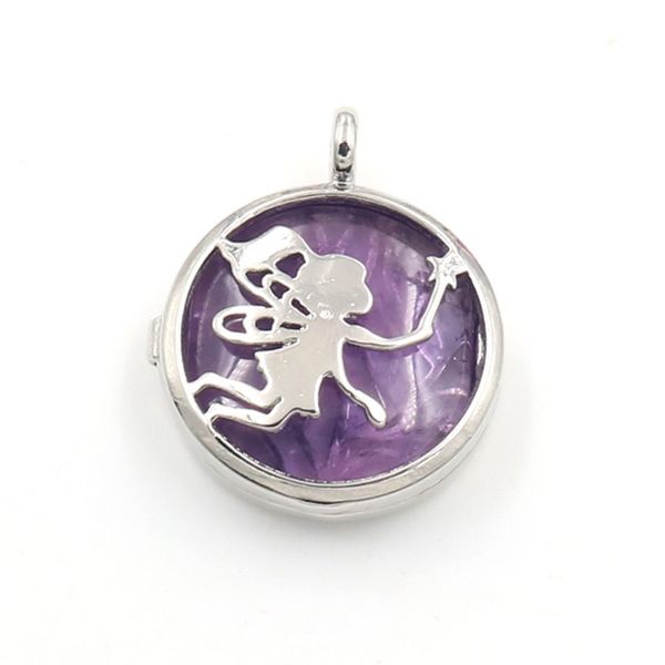 

10 pcs fairy round locket tiger eye stone pendant amethyst crystal silver plated classic style jewelr