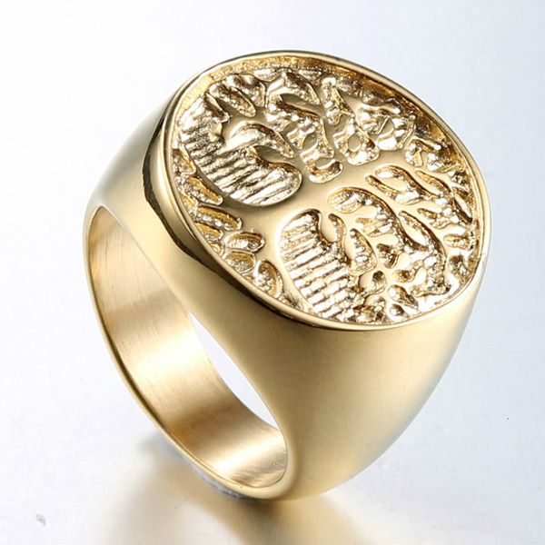 

men's oil ring jewelry accessories in steel inox tree of life ring man metal column rings for mens size 8 -14, Golden;silver