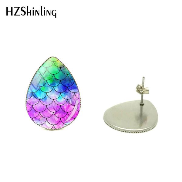 

new vintage mermaid tear water drops shape jewelry earrings for fish dragon scale jewelry women hand craft gifts, Golden;silver