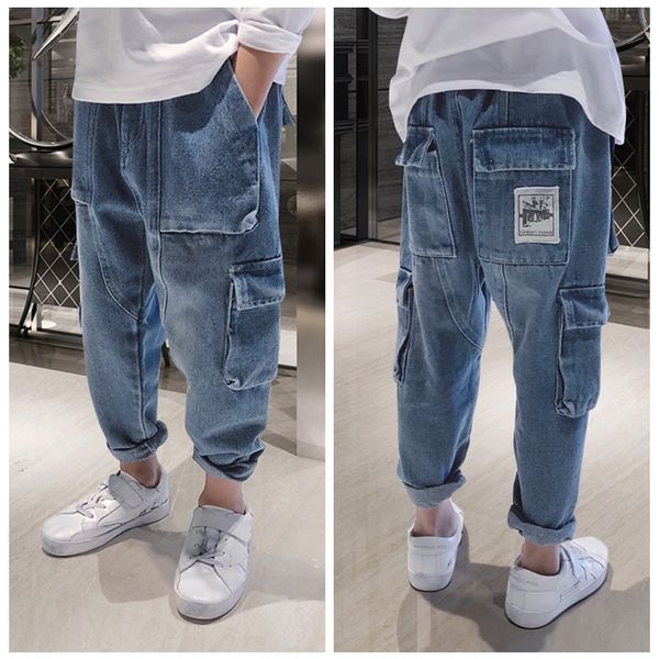 

season 2020 boys jeans cuhk thick thick jeans thickened boys loose harlan pants children plus velvet thickened pants tide, Blue