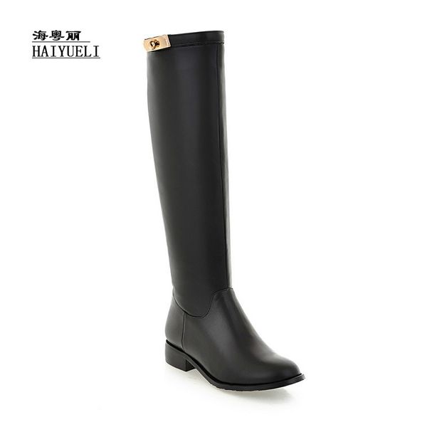 

autumn winter boots fashion thick heel high heels shoes knee-high boots, Black