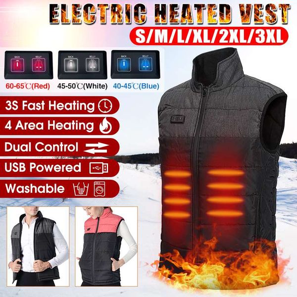 

smart dual control men women outdoor usb infrared heating vest jacket winter electric thermal clothing waistcoat for hiking, Gray;blue