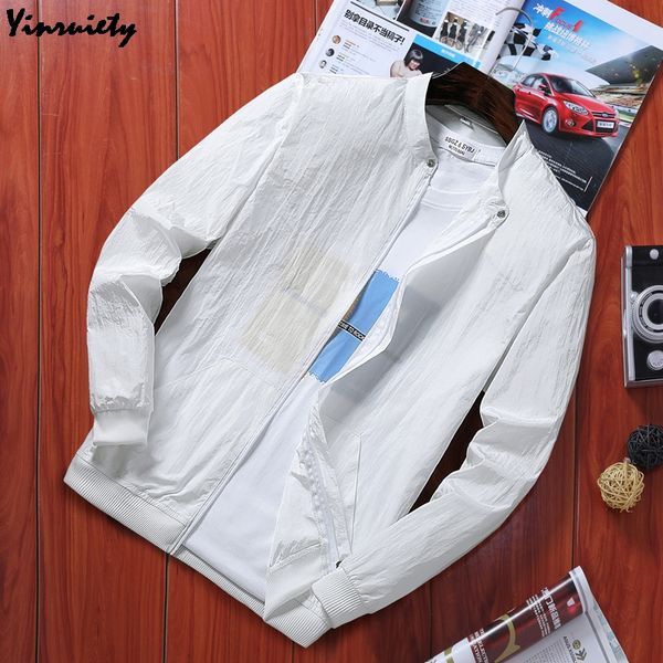 

korean fashion summer autumn men's thin coat stand collar gray white pink blue casual zipper jacket streetwear plus size jacket, Black;brown
