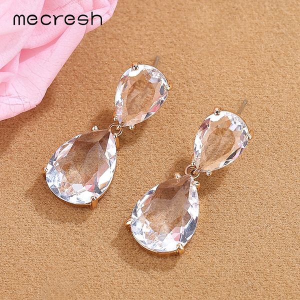 

mecresh cute transparent crystal dangle drop earrings for girls clear gold color women small wedding engagement earrings meh1459, Silver