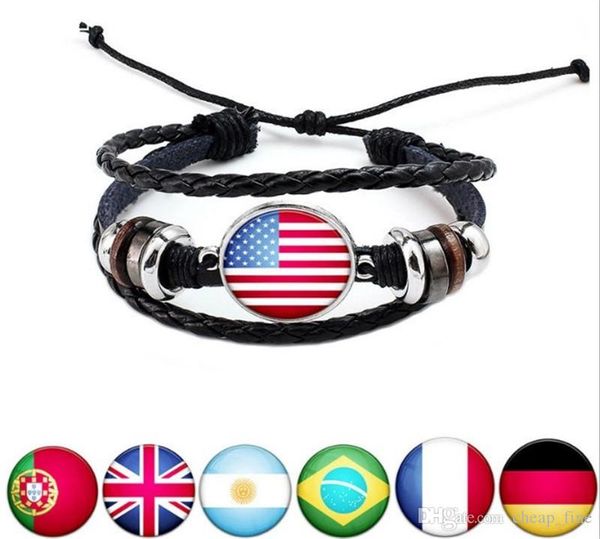 

new fashion 2018 world cup brazil flag vintage silver leather bracelets women men football sport fans adjustable bracelet gifts, Golden;silver