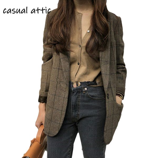 

fashion office lady blazer single button women blazer coat retro button lattice jacket female casual coats, White;black