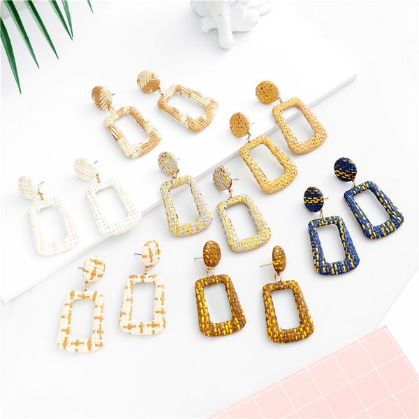 

creative handmade diy rattan woven earrings for women fashion bohemian earrings party wedding rectangle geometric earrings christmas gift, Golden;silver