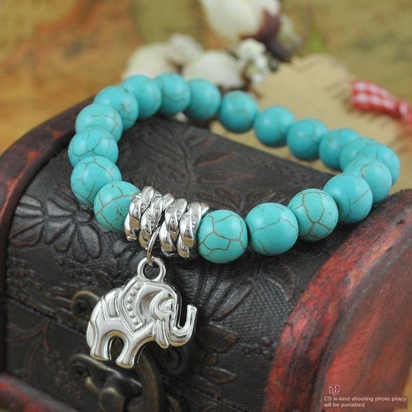 

bohemian turquoise bracelet ancient silver elephant pendant bracelet, Black