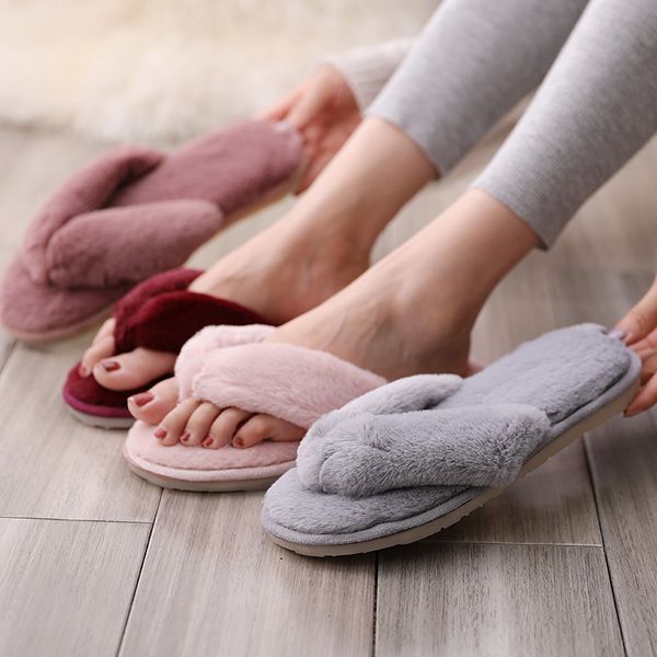 

fznyl women flat home fur slippers ladies winter warm furry slides soft comfortable indoor house bedroom flip flops shoes sandal y200424, Black