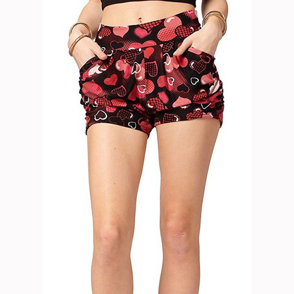 

women ladies shorts summer heart-shaped print pocket short trouser, White;black