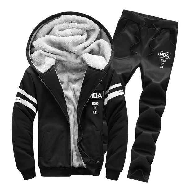 

men's tracksuits tracksuit men fleece hoodies set 2021 warm sweatshirt print jogging homme thick hoodie+pants sportswear and pants, Gray