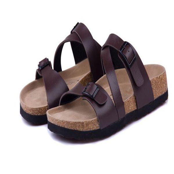 

new male fashion cork slipper sandals summer men patchwork beach slides double buckle flip flops shoe brown black white plus 44