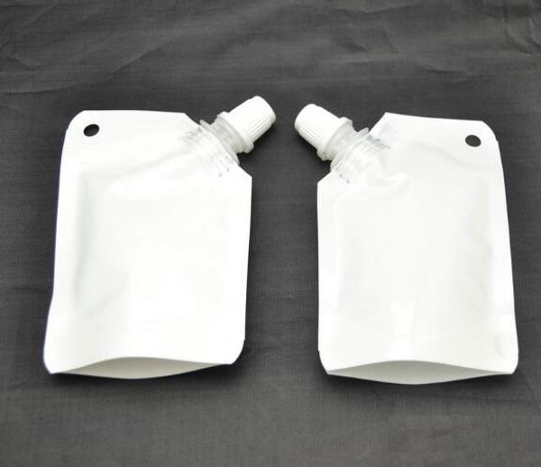 novo 50 ml de plástico branco doypack líquido stand up saco de embalagem bolsa de armazenamento com bico lateral
