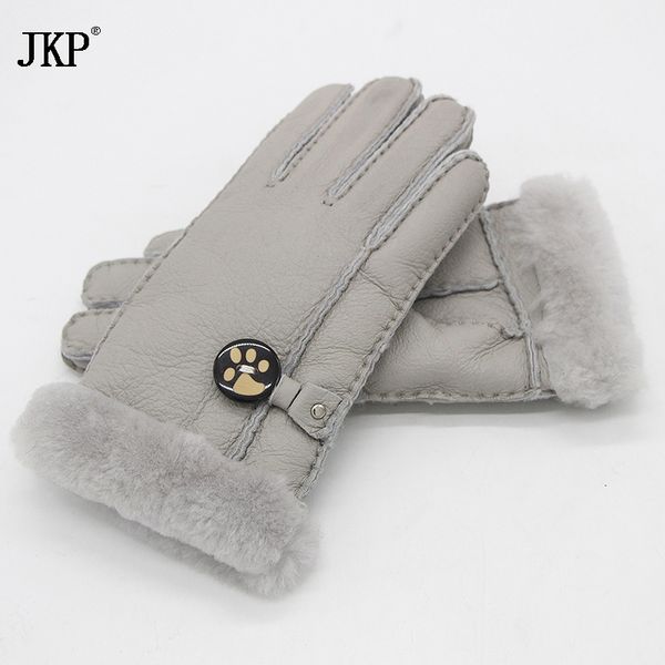 

2017 winter leather gloves russian lady gloves warm sheepskin leather real wool lining a variety of colors, Blue;gray