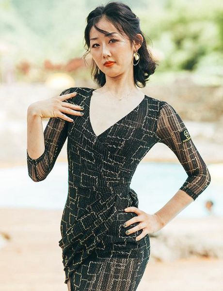 

v-neck latin slit tassel skirt female dance competition costumes standard practice dress for qiaqia & rumba b0227, Black;red