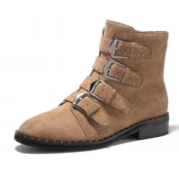 

designer boots susanna leather women suede ankle boots martin shoes women studded leather buckle combat boots 10 colors size35-41 a2, Black