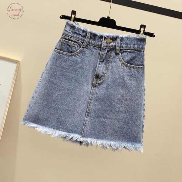 

plus size womens high waist denim skirt 2019 new spring summer skirt large wild bag hip casual a line short skirt q61, Black