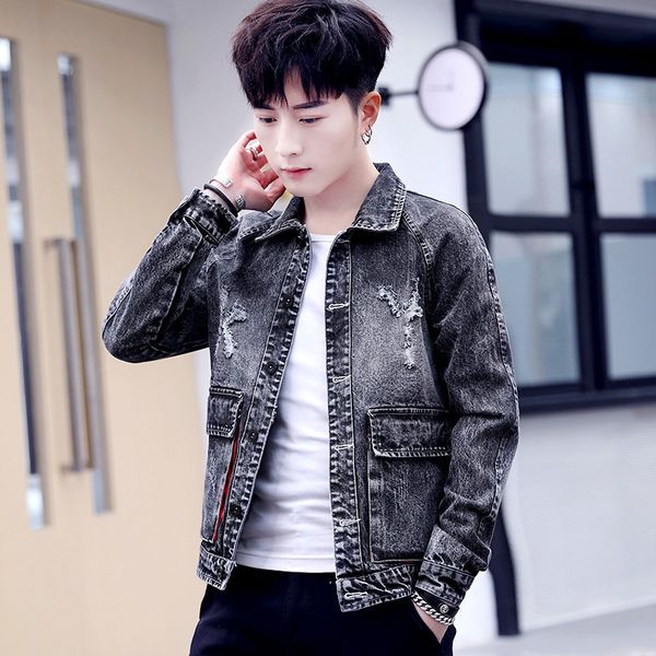 

men's jackets personality denim jacket spring autumn 2021 korean handsome student trend tooling hip hop street coat, Black;brown