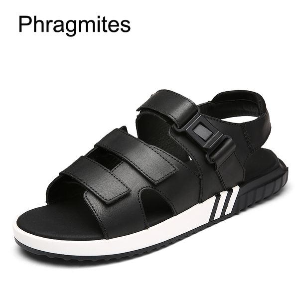 

phragmites 2019 new european shoes leather black men sandals plus size 46# summer slippers open toe classic soft sandal