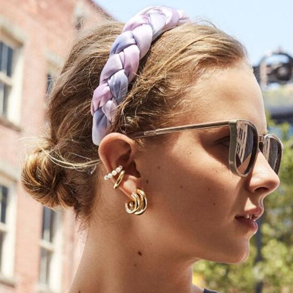 

vintage braid headband for women sponge knotted hairband twist turban hair accessories wide hoop hair band headwear winter f1124, Golden;white