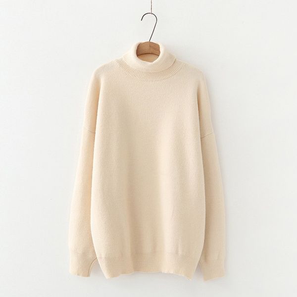 

2020 new arrival women's solid turtleneck sweater fashion sweet long sleeve knitted pullover loose cozy sweaters, White;black