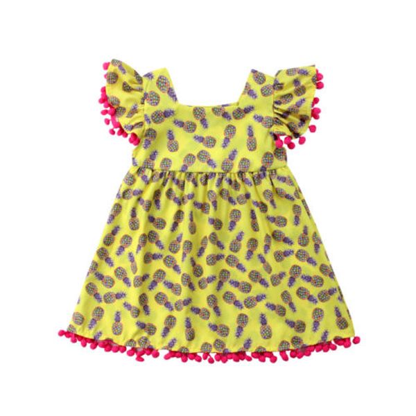 

новая девушка принцесса сладкое платье ананас печати дети детские летние сарафан день рождения театрализованное платье с коротким рукавом ки, Red;yellow