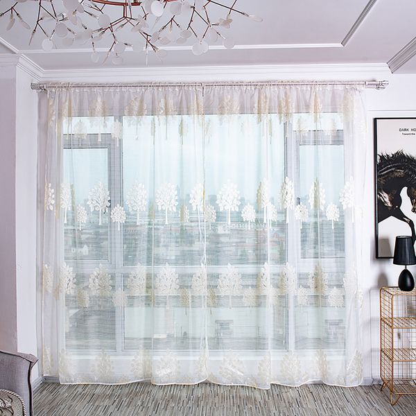 

trees sheer curtain tulle window treatment voile drape valance embroidered curtains for living room sheer curtains for window