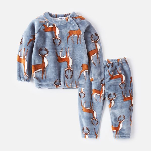 

children's pajamas boy coral velvet baby set men's autumn and winter flannel two-piece set children's sleepwear reservoir aut, Black;brown