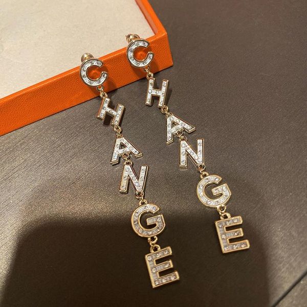 

alphabet designer earrings studs retro tassel diamond earrings luxury pendant earrings s925 silver pin women gift for party anniversary, Golden