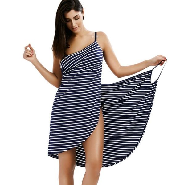

Sexy Backless Women Summer Striped Dress V -Neck Spaghetti Strap Women Knee -Length Cover Ups Beach Dresses Vestidos
