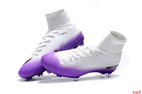 

football boots white purple 100% cristiano ronaldo soccer cleats mercurial superfly v fg soccer shoes