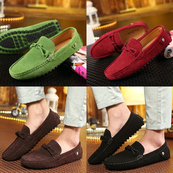 

fashion soft moccasins penny loafers men suede leather slip on shoes male flats mens driving shoes, Black