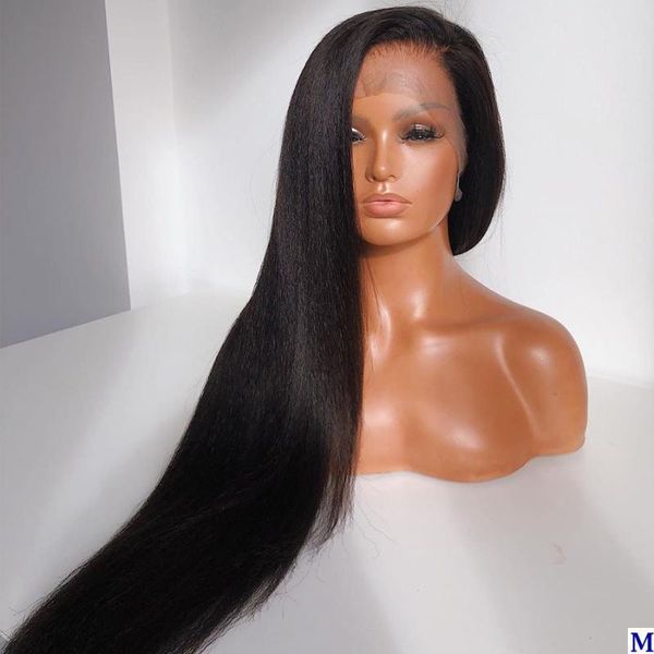 

180density long yaki straight silk full lace human hair wigs for black women 4x4 silk base yaki transparent lace front wigs, Black;brown