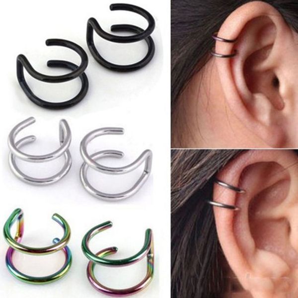 

new fashion 1 pairs 5 style punk rock ear clip cuff wrap earrings no piercing-clip hollow out u pattern statement jewelry gift, Silver