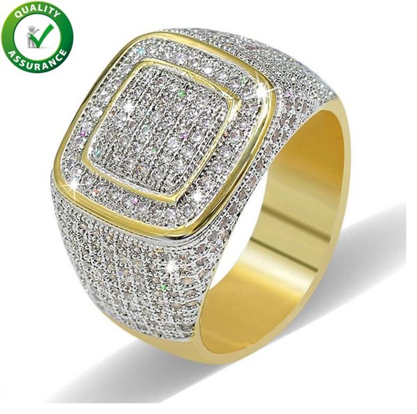 

hip hop diamond ring mens hip hop designer jewelry iced out micro pave cz rings women men gold ring love fashion bling rock, Golden;silver