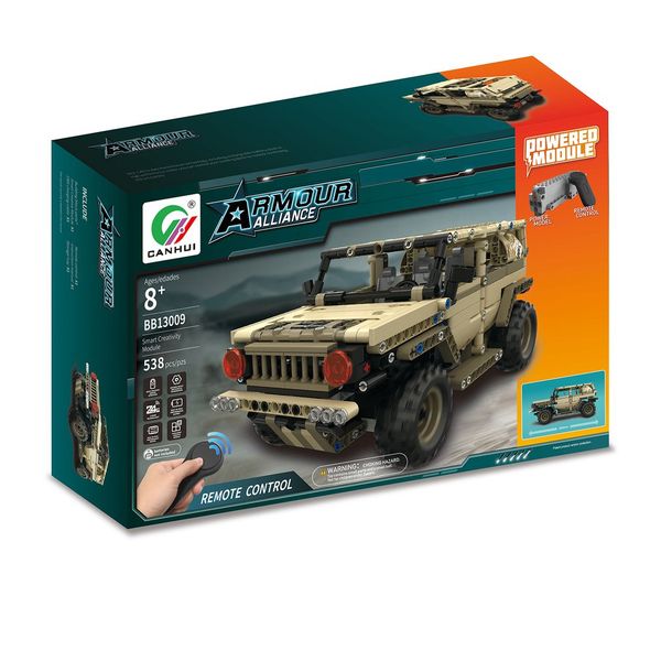 

mofun-13009 2.4g 4h usb charging building block simulated military vehicle 538pcs diy electric rc car model for children