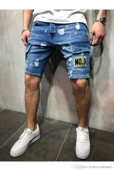 

new summer mens holes denim shorts fashion men denim jeans slim straight pants trend mens designer pants, White;black