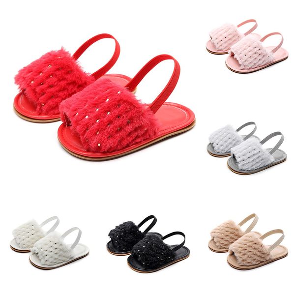 

toddler infant baby girls sequins solid flock soft sandals slipper casual shoes 2020 new summer girl non-slip kids fluff sandals, Black;red