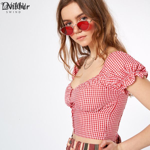 

high street casual cotton plaid crop womens t shirts 2020 summer elegant office off shoulder short sleeve tees mujer, White