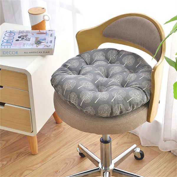 

navy blue forest print flax chair cushion round cotton upholstery soft padded cushion pad office home car seat 7.24