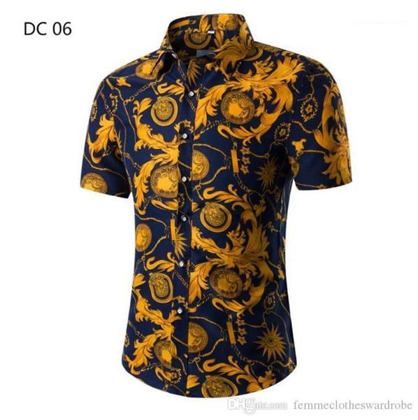

mens casual shirts summer skinny fashion male shirts floral printed designer mens shirts lapel neck short sleeve, White;black