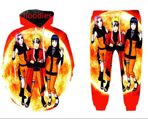 

wholesale--new fashion men/womens anime naruto sweatshirt joggers funny 3d print hoodies+pants zz041, Gray