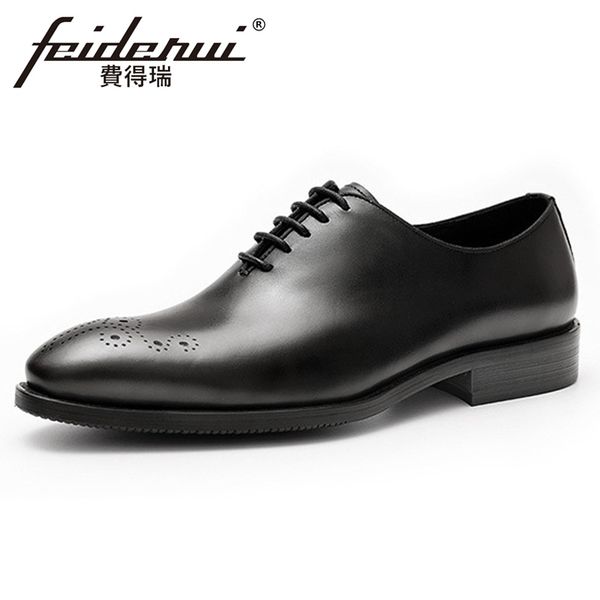 

fashion genuine leather men's office oxfords pointed toe man medallion wedding party flats formal dress handmade shoes fhs128, Black
