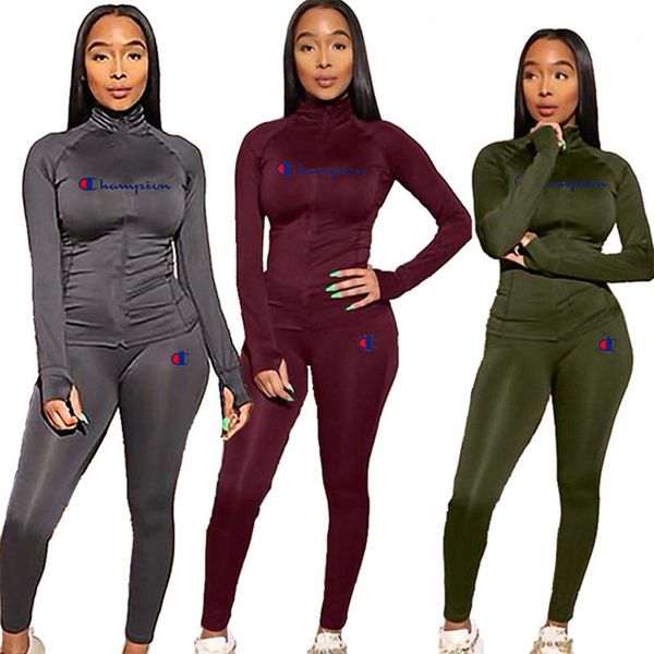 

champions women 2 piece set fall winter clothes jogger sweatshirt pants tracksuits outerwear sportswear legging outfit hoodies bodysuit 1547, White