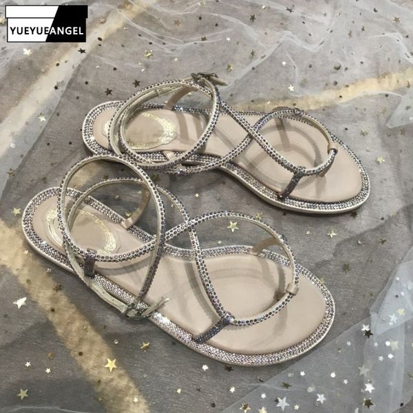 

summer fashion women shiny crystal sandals holiday beach shoes ladies diamonds cross straps casual gladiator flats sandals, Black